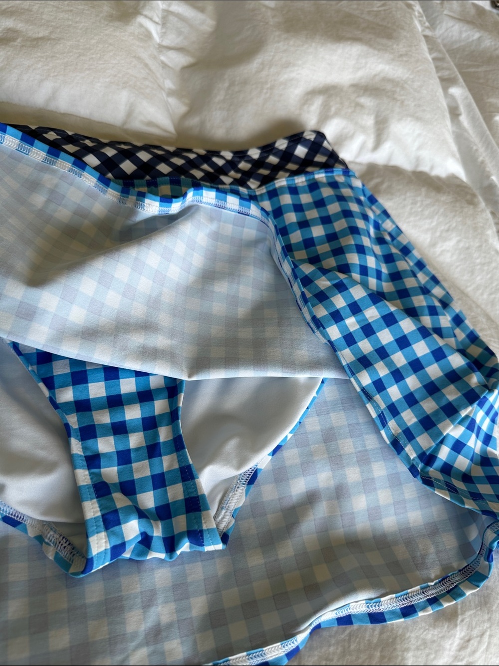 Lands' End Blue Gingham Skater Skirt with Black-and-White Waistband - Picture 6 of 9